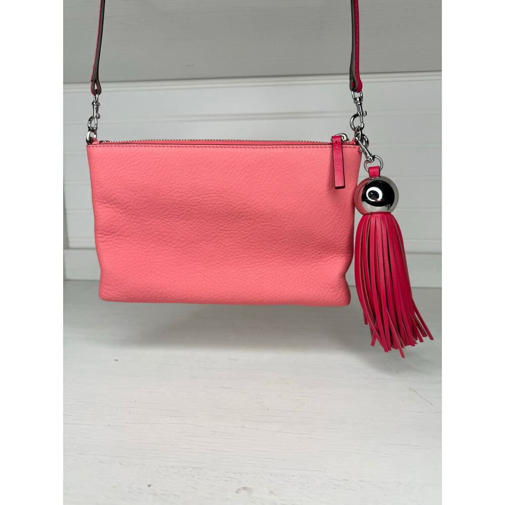 Tory Burch Pebbled Leather Colorblock Crossbody Wallet Purse Pink Orange EUC - Picture 2 of 8